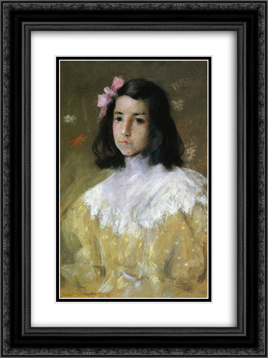 The Pink Bow 18x24 Black Ornate Wood Framed Art Print Poster with Double Matting by Chase, William Merritt