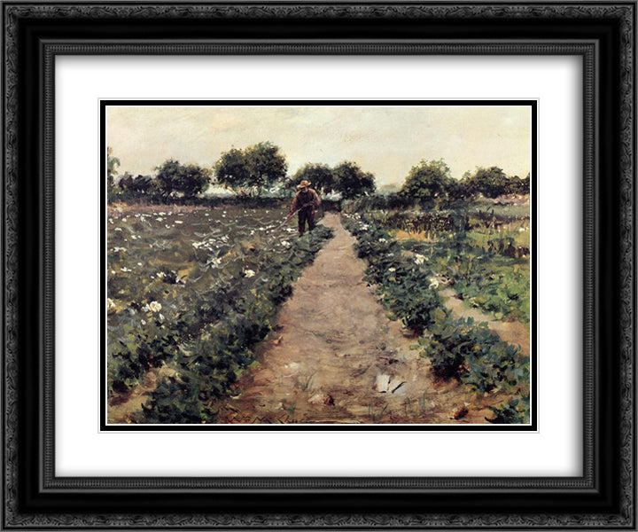 The Potato Patch, aka Garden Shinnecock 24x20 Black Ornate Wood Framed Art Print Poster with Double Matting by Chase, William Merritt