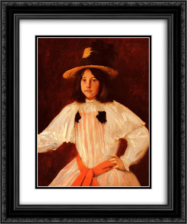 The Red Sash 20x24 Black Ornate Wood Framed Art Print Poster with Double Matting by Chase, William Merritt