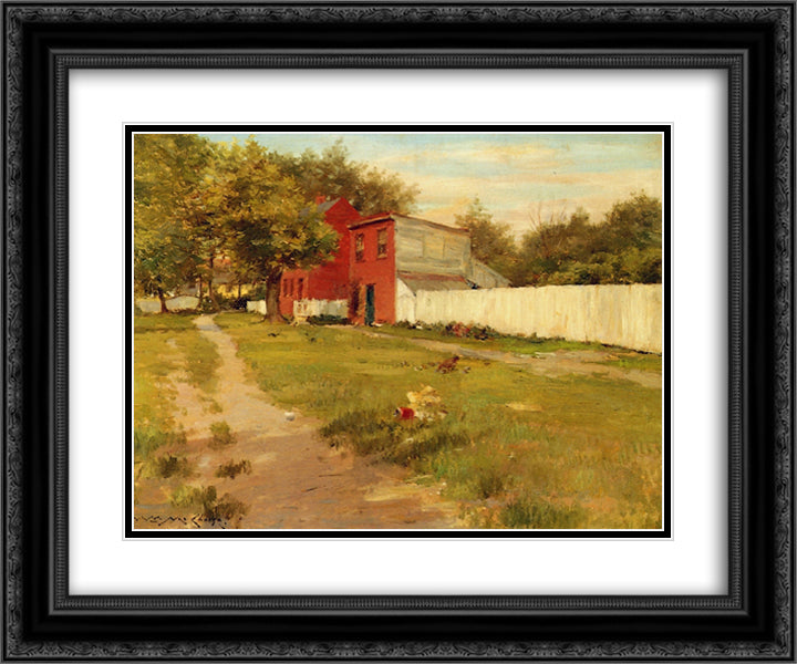 The White Fence 24x20 Black Ornate Wood Framed Art Print Poster with Double Matting by Chase, William Merritt