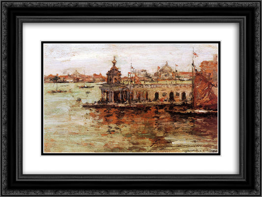 Venice - View of the Navy Arsenal 24x18 Black Ornate Wood Framed Art Print Poster with Double Matting by Chase, William Merritt