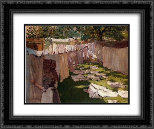 Wash Day - A Back Yard Reminiscence of Brooklyn 24x20 Black Ornate Wood Framed Art Print Poster with Double Matting by Chase, William Merritt