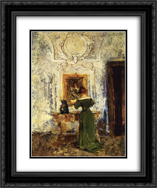 Woman in Green 20x24 Black Ornate Wood Framed Art Print Poster with Double Matting by Chase, William Merritt