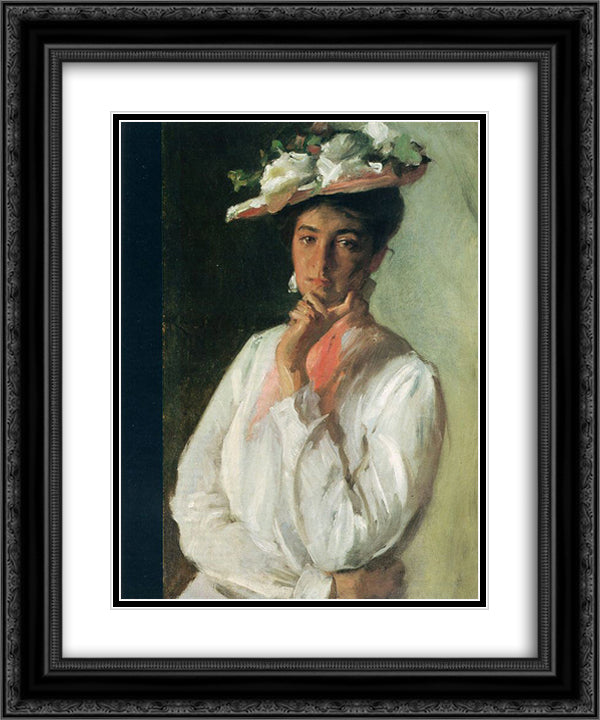 Woman in White 20x24 Black Ornate Wood Framed Art Print Poster with Double Matting by Chase, William Merritt