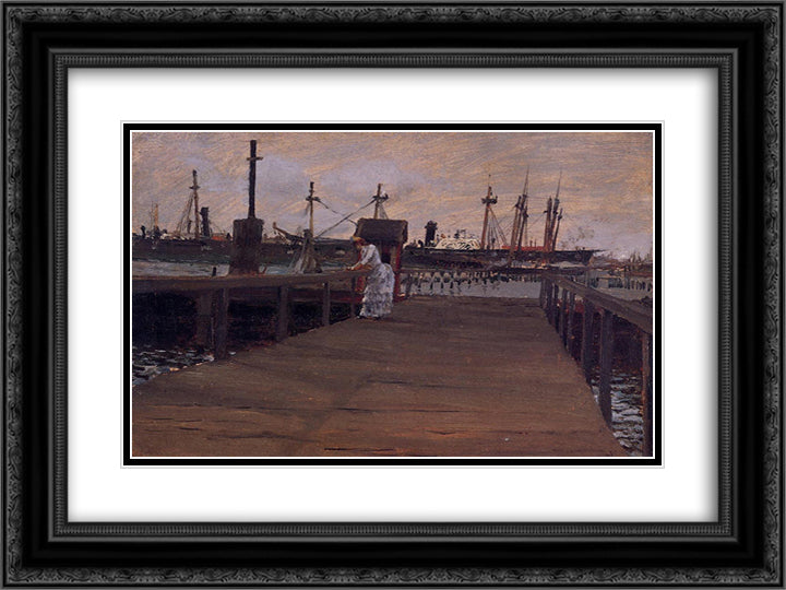 Woman on a Dock 24x18 Black Ornate Wood Framed Art Print Poster with Double Matting by Chase, William Merritt