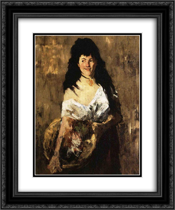 Woman with a Basket 20x24 Black Ornate Wood Framed Art Print Poster with Double Matting by Chase, William Merritt