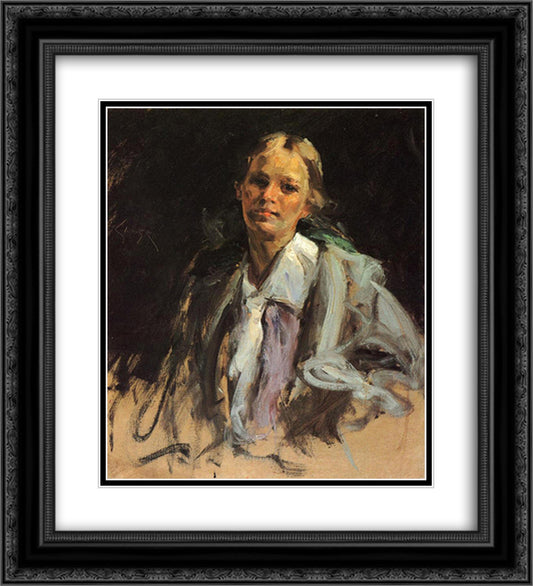 Young Girl 20x22 Black Ornate Wood Framed Art Print Poster with Double Matting by Chase, William Merritt