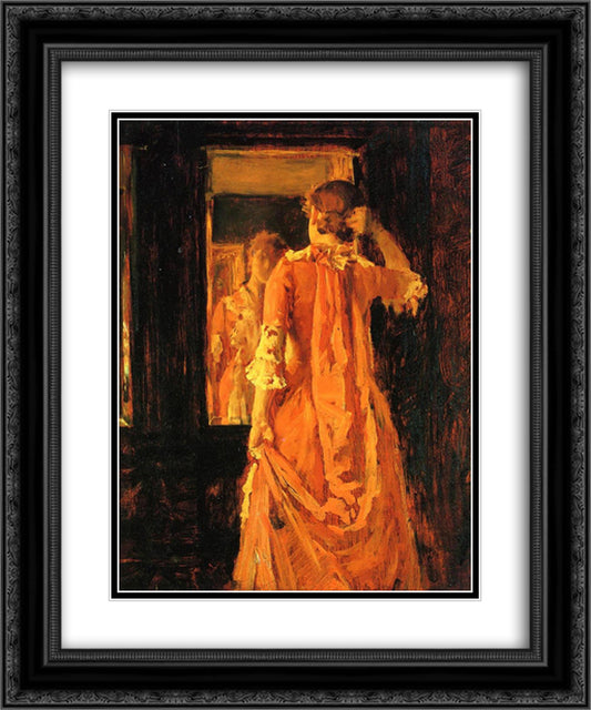 Young Woman Before a Mirror 20x24 Black Ornate Wood Framed Art Print Poster with Double Matting by Chase, William Merritt