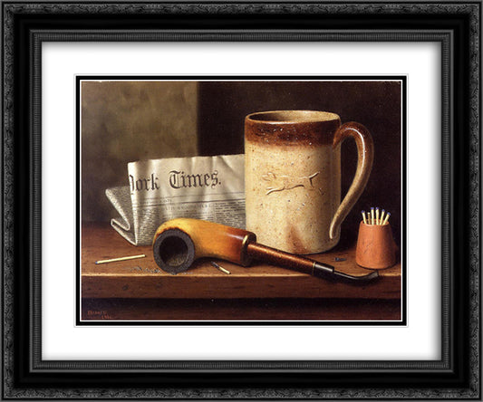 His Mug and His Pipe 24x20 Black Ornate Wood Framed Art Print Poster with Double Matting by Harnett, William Michael
