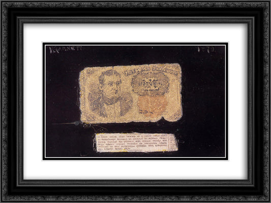 Still Life Ten-Cent Bill 24x18 Black Ornate Wood Framed Art Print Poster with Double Matting by Harnett, William Michael