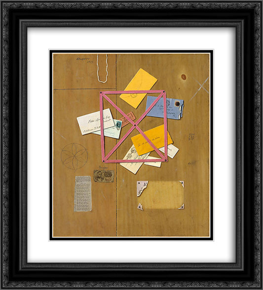 The Artist's Letter Rack 20x22 Black Ornate Wood Framed Art Print Poster with Double Matting by Harnett, William Michael
