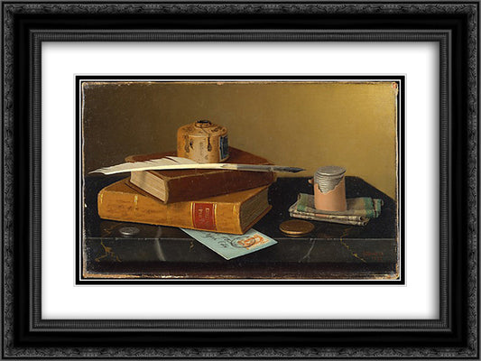 The Banker's Table 24x18 Black Ornate Wood Framed Art Print Poster with Double Matting by Harnett, William Michael