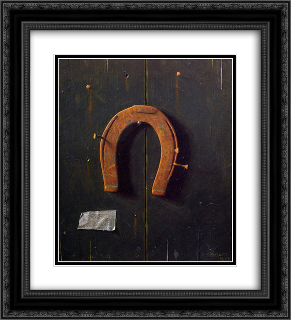 The Golden Horseshoe 20x22 Black Ornate Wood Framed Art Print Poster with Double Matting by Harnett, William Michael