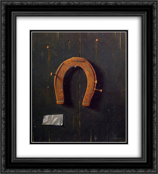 The Golden Horseshoe 20x22 Black Ornate Wood Framed Art Print Poster with Double Matting by Harnett, William Michael