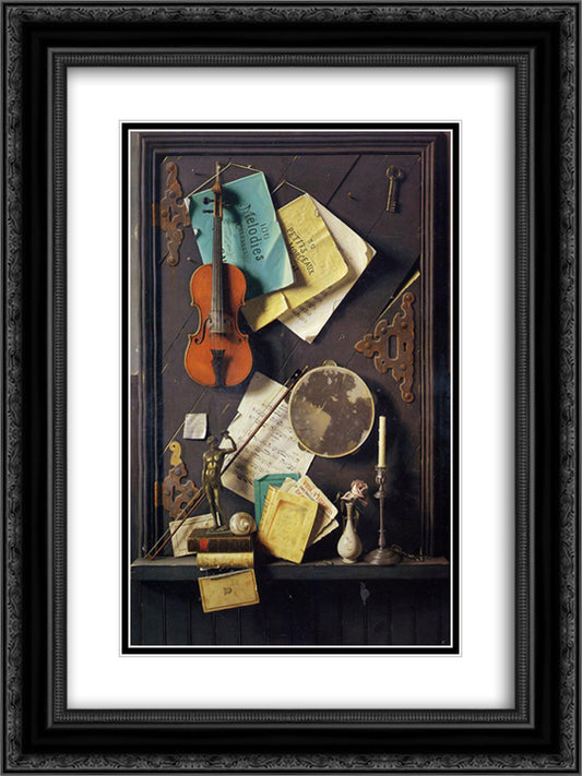 The Old Cupboard Door 18x24 Black Ornate Wood Framed Art Print Poster with Double Matting by Harnett, William Michael