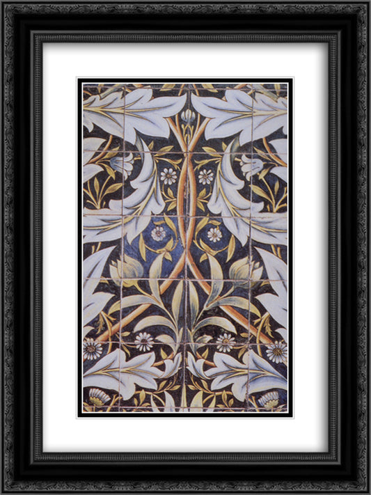 Panel of ceramic tiles designed by Morris and produced by William De Morgan 18x24 Black Ornate Wood Framed Art Print Poster with Double Matting by Morris, William