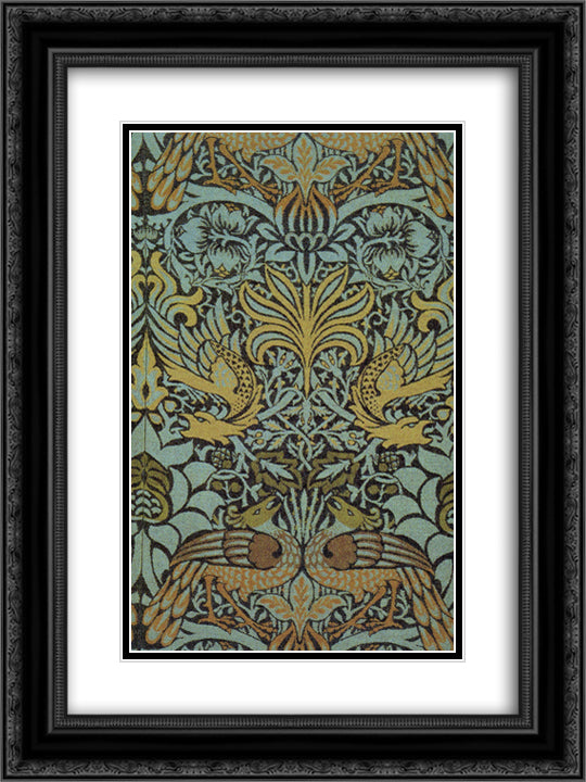 Peacock and Dragon woven wool furnishing fabric 18x24 Black Ornate Wood Framed Art Print Poster with Double Matting by Morris, William