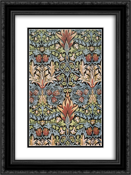 Snakeshead printed textile 18x24 Black Ornate Wood Framed Art Print Poster with Double Matting by Morris, William