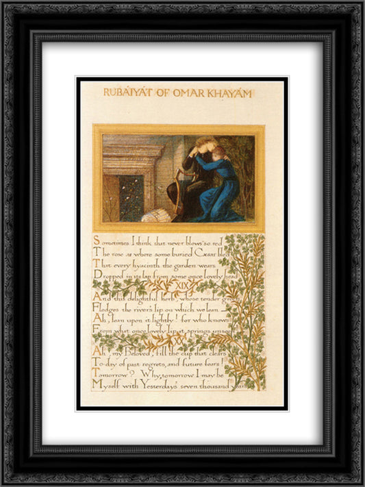 The Rubaiyat of Omar Khayyam, text and decoration by Morris with illustrations by Burne-Jones 18x24 Black Ornate Wood Framed Art Print Poster with Double Matting by Morris, William