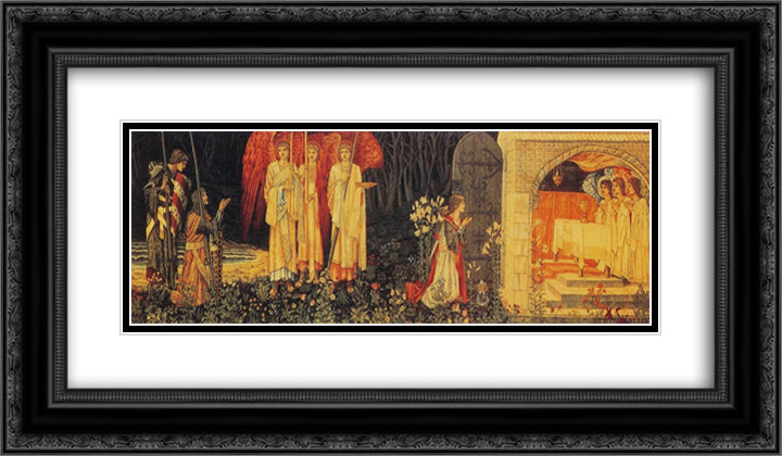 The Vision of the Holy Grail tapestry 24x14 Black Ornate Wood Framed Art Print Poster with Double Matting by Morris, William