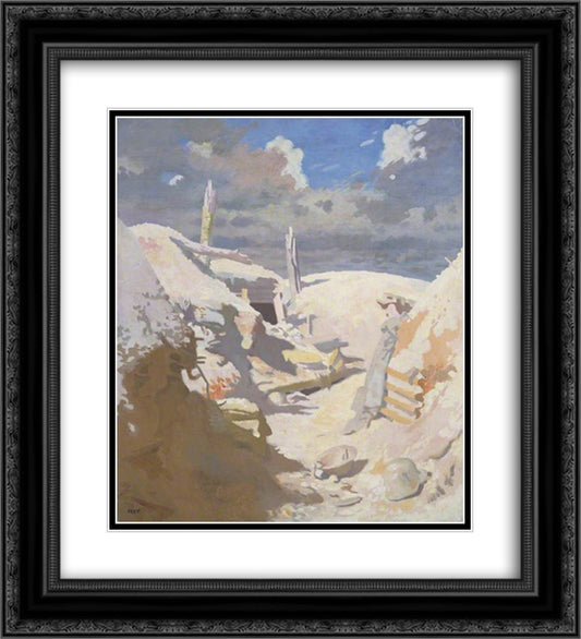 A Gunner's Shelter in a Trench, Thiepval 1917 20x22 Black Ornate Wood Framed Art Print Poster with Double Matting by Orpen, William