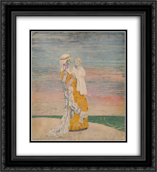 Mother and Child on the Beach 20x22 Black Ornate Wood Framed Art Print Poster with Double Matting by Orpen, William