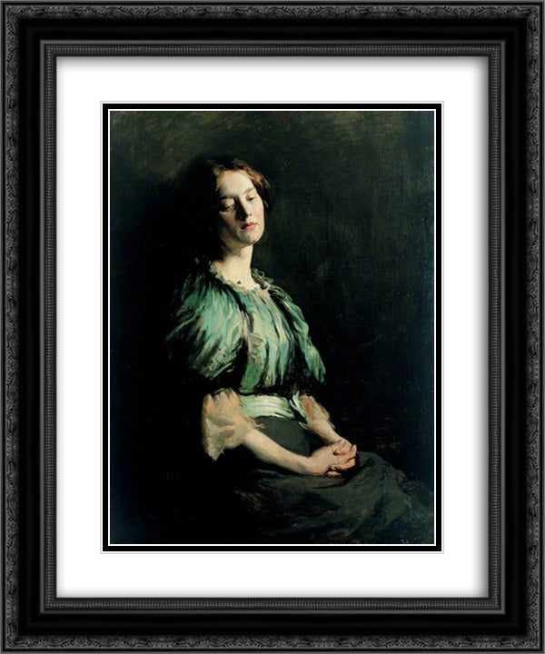 Portrait of a Girl Wearing a Green Dress 1899 20x24 Black Ornate Wood Framed Art Print Poster with Double Matting by Orpen, William