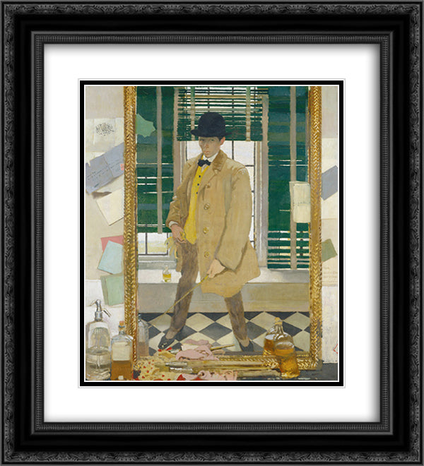 Self-portrait 1910 20x22 Black Ornate Wood Framed Art Print Poster with Double Matting by Orpen, William