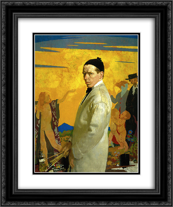 Self-Portrait painting Sowing New Seed (1913) 20x24 Black Ornate Wood Framed Art Print Poster with Double Matting by Orpen, William