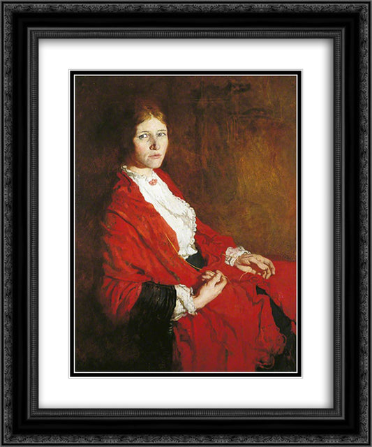 The Red Scarf 20x24 Black Ornate Wood Framed Art Print Poster with Double Matting by Orpen, William