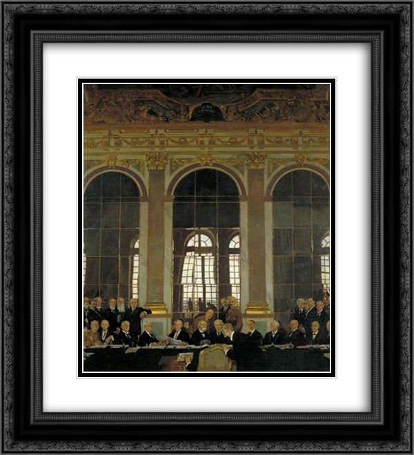 The Signing of Peace in the Hall of Mirrors, Versailles, 28 June 1919 20x22 Black Ornate Wood Framed Art Print Poster with Double Matting by Orpen, William