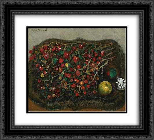 Still life with berries and apples 22x20 Black Ornate Wood Framed Art Print Poster with Double Matting by Grigoriev, Boris