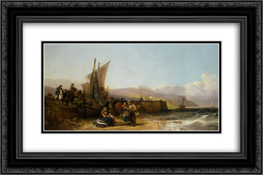 Bargaining for the Catch 24x16 Black Ornate Wood Framed Art Print Poster with Double Matting by Shayer, William