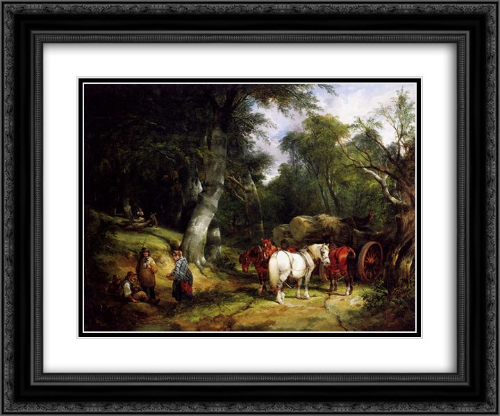 Carting Timber In The New Forest 24x20 Black Ornate Wood Framed Art Print Poster with Double Matting by Shayer, William