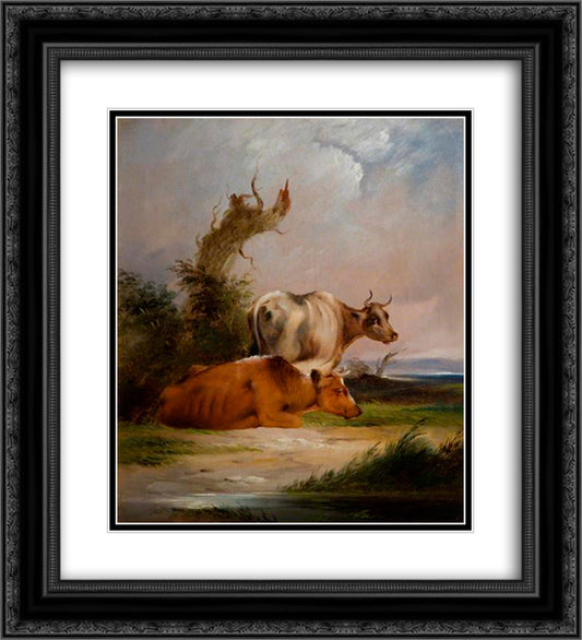 Cows, White Cow Standing 20x22 Black Ornate Wood Framed Art Print Poster with Double Matting by Shayer, William