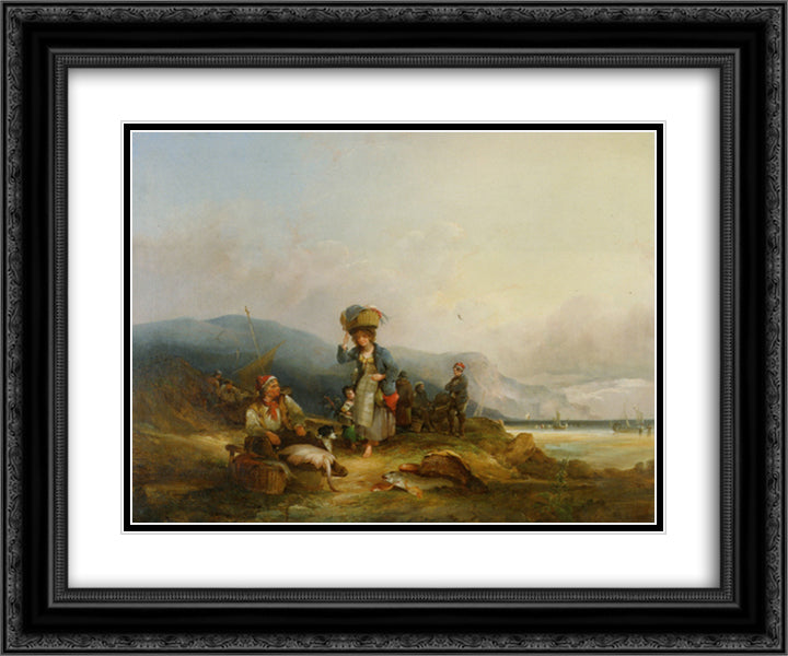 Fisherfolk and Their Catch by the Sea 24x20 Black Ornate Wood Framed Art Print Poster with Double Matting by Shayer, William