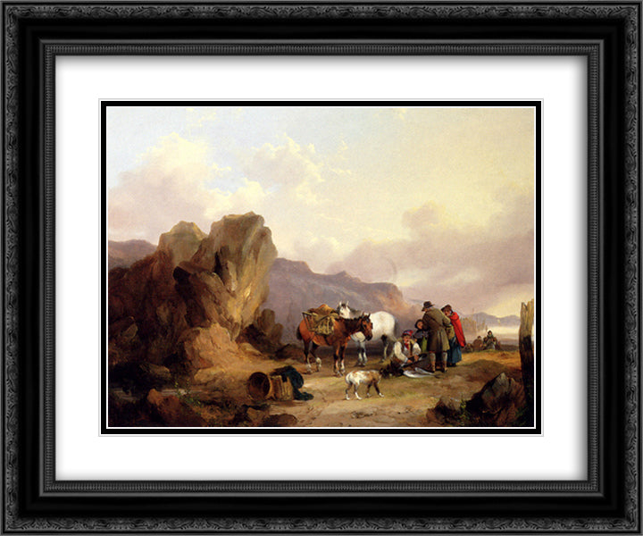 Fisherfolk Sorting The Catch 24x20 Black Ornate Wood Framed Art Print Poster with Double Matting by Shayer, William