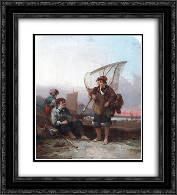 Fishermen 20x22 Black Ornate Wood Framed Art Print Poster with Double Matting by Shayer, William