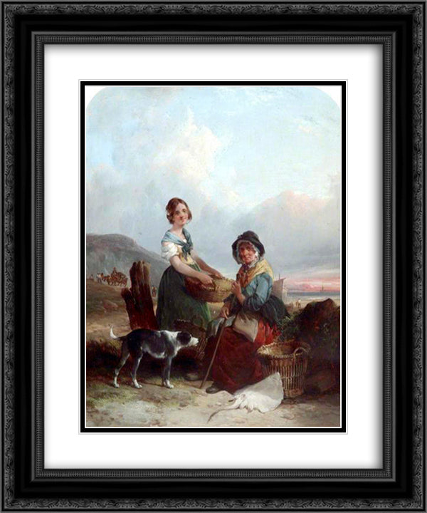 Fisherwomen 20x24 Black Ornate Wood Framed Art Print Poster with Double Matting by Shayer, William