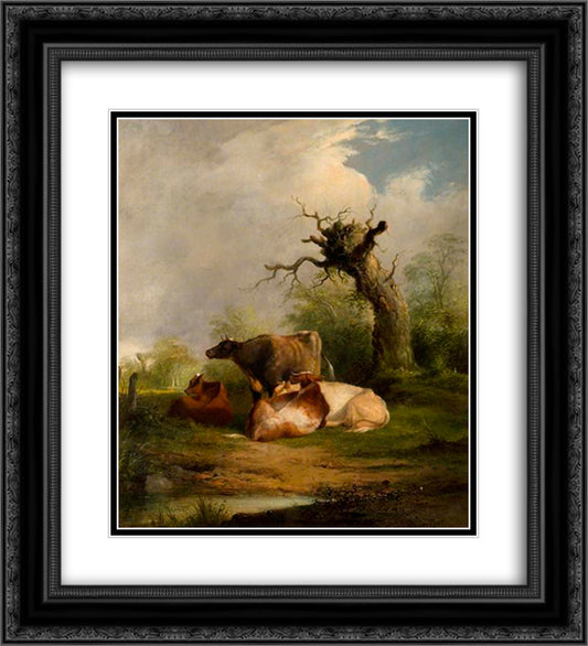 Landscape with Cattle 20x22 Black Ornate Wood Framed Art Print Poster with Double Matting by Shayer, William