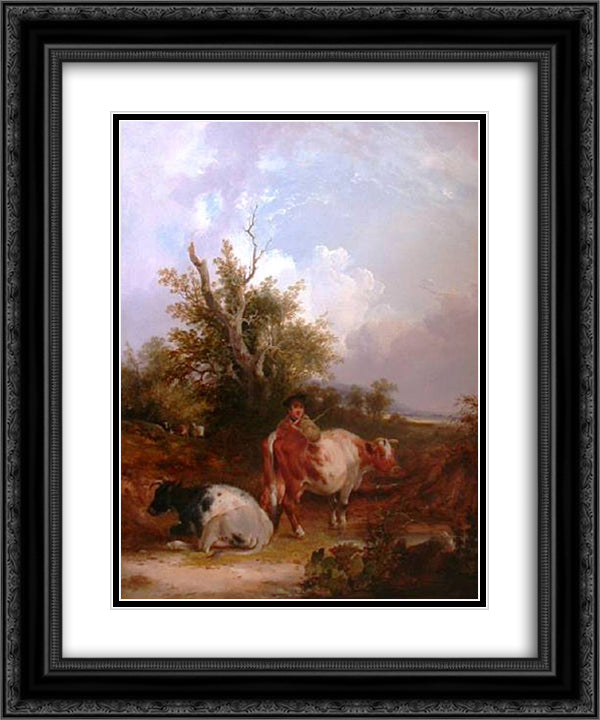 The Cowherd 20x24 Black Ornate Wood Framed Art Print Poster with Double Matting by Shayer, William