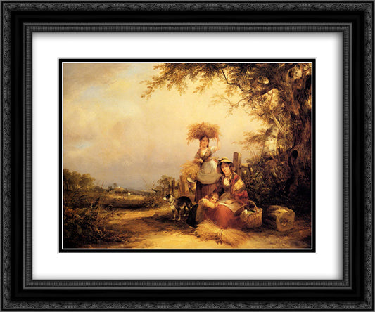 The Gleaners Shirley, Hants 24x20 Black Ornate Wood Framed Art Print Poster with Double Matting by Shayer, William