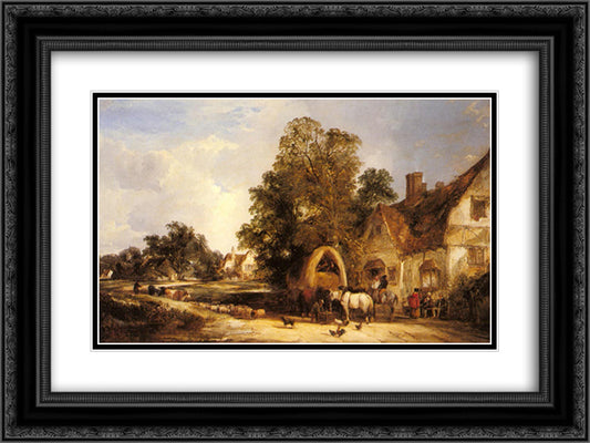 The Half Way House, Thatcham 24x18 Black Ornate Wood Framed Art Print Poster with Double Matting by Shayer, William