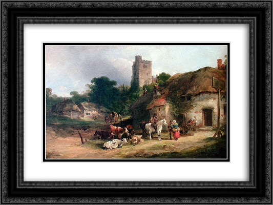 The Plough Inn 24x18 Black Ornate Wood Framed Art Print Poster with Double Matting by Shayer, William