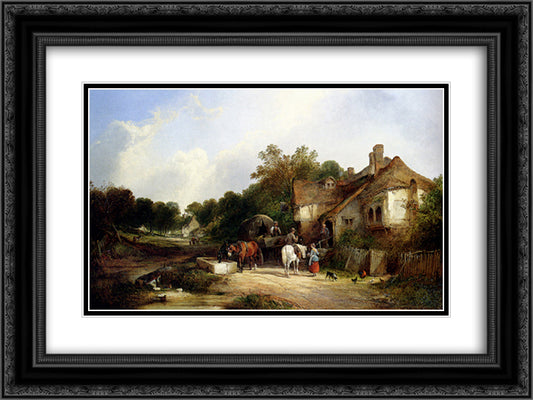 The Road Side Inn, Somerset 24x18 Black Ornate Wood Framed Art Print Poster with Double Matting by Shayer, William