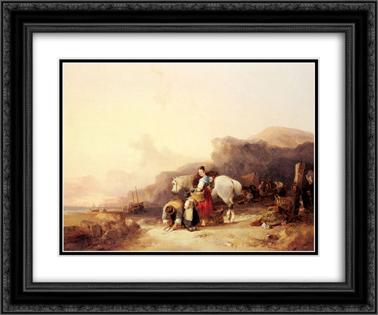 Unloading The Catch, Near Benchurch, Isle 24x20 Black Ornate Wood Framed Art Print Poster with Double Matting by Shayer, William