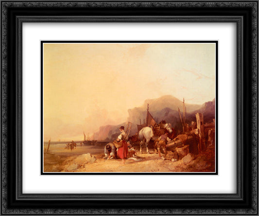 Unloading The Catch 24x20 Black Ornate Wood Framed Art Print Poster with Double Matting by Shayer, William