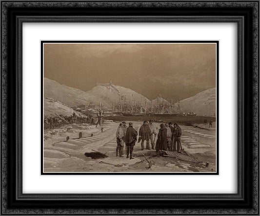 Graves at the head of the harbour of Balaklava 24x20 Black Ornate Wood Framed Art Print Poster with Double Matting by Simpson, William