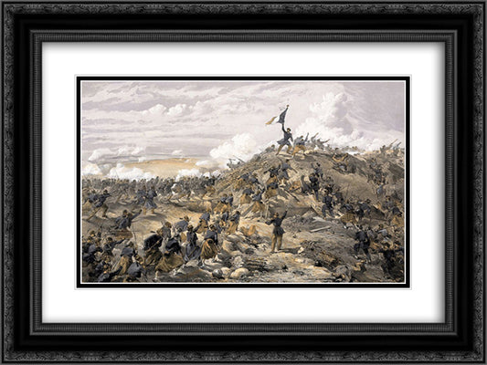 The Attack on the Malakoff 24x18 Black Ornate Wood Framed Art Print Poster with Double Matting by Simpson, William