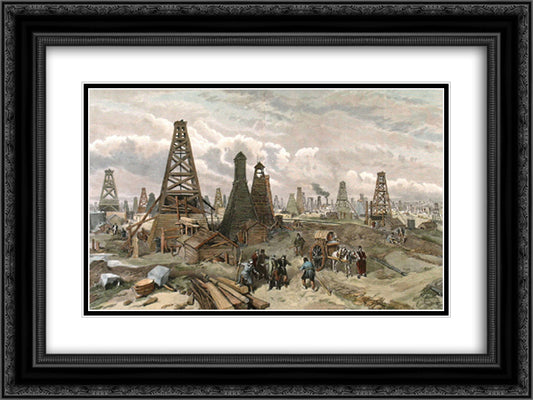 The Petroleum Oil Wells at Baku, on the Caspian 24x18 Black Ornate Wood Framed Art Print Poster with Double Matting by Simpson, William